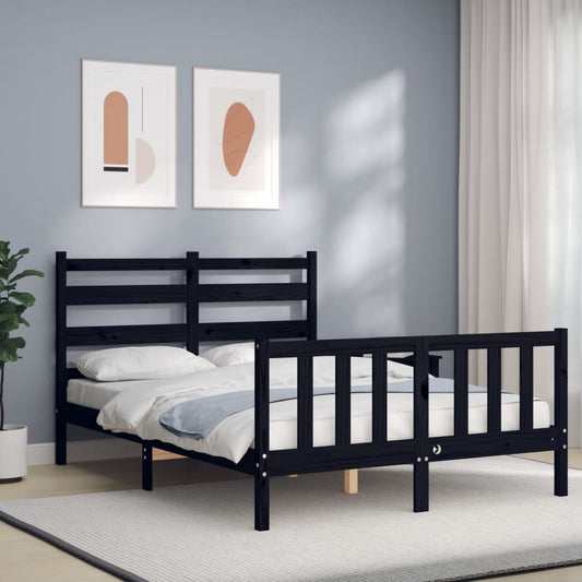 Zwart massief houten bedframe met hoofdbord, 140x190 cm: stijlvol en duurzaam!