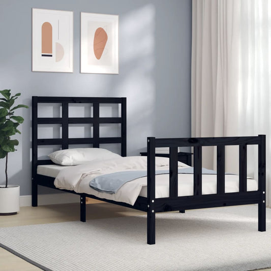 Stijlvol zwart bedframe van massief hout voor eenpersoonsbed (90x190 cm)