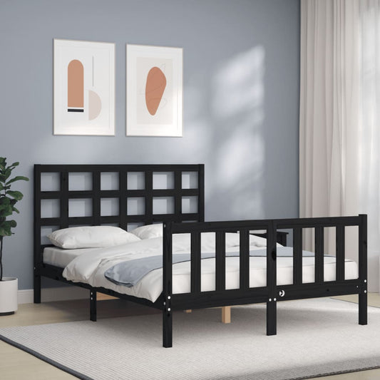 Stijlvol en duurzaam zwart bedframe met massief houten hoofdbord - 140x190 cm