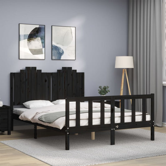 Stijlvol zwart houten bedframe met hoofdbord - 140x190 cm groot