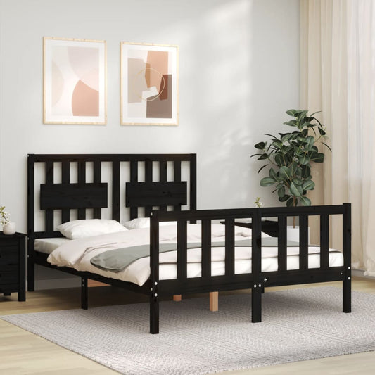 Zwart massief houten bedframe met hoofdbord - 140x190 cm