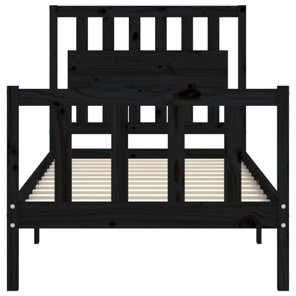 Stijlvol zwart bedframe met hoofdbord van massief hout - ideaal voor een eenpersoonsbed (90x200 cm)