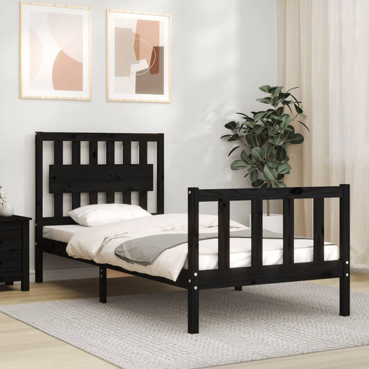 Stijlvol zwart bedframe met hoofdbord van massief hout - ideaal voor een eenpersoonsbed (90x200 cm)