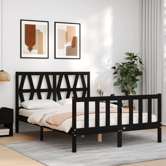Stijlvol zwart massief houten bedframe met hoofdbord - afmeting 140x190 cm