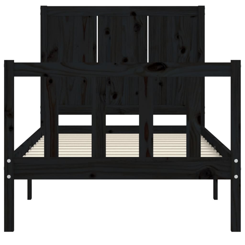 Stijlvol zwart bedframe van massief hout met hoofdbord voor een eenpersoonsbed