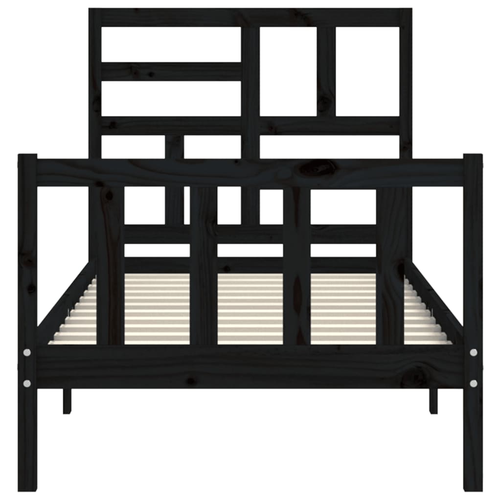 Massief houten bedframe met zwart hoofdbord voor eenpersoonsbed – stijlvol en stevig