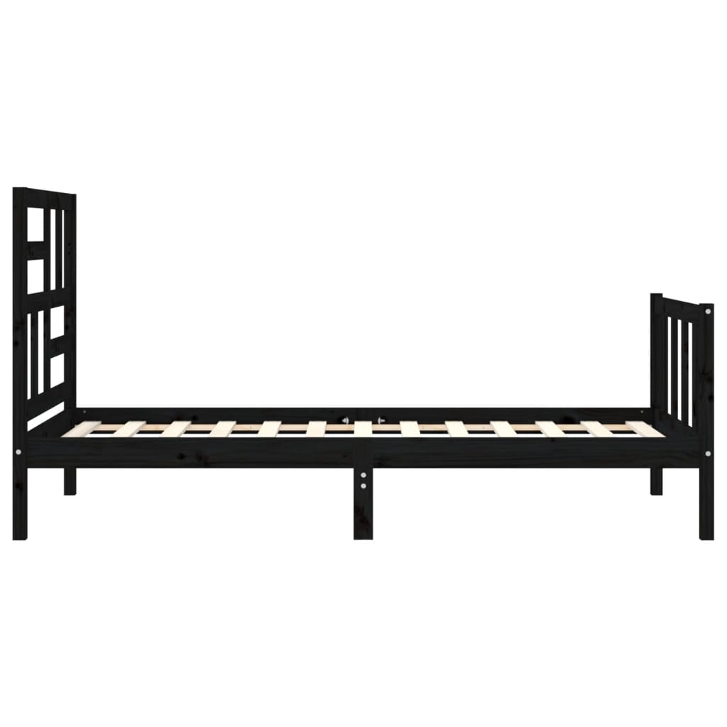 Massief houten bedframe met zwart hoofdbord voor eenpersoonsbed – stijlvol en stevig