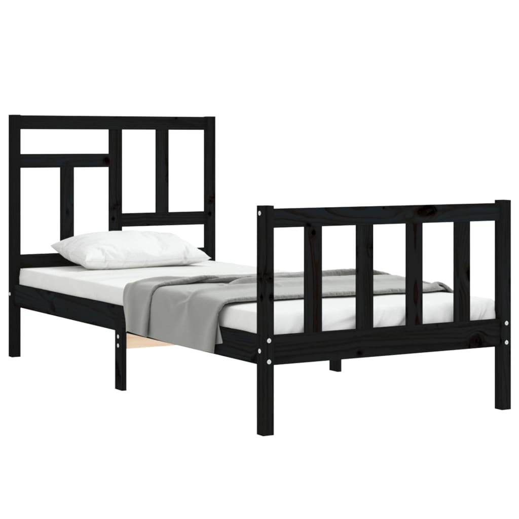 Zwart houten bedframe met hoofdbord - 3FT eenpersoonsbed, stijlvol en van massief materiaal