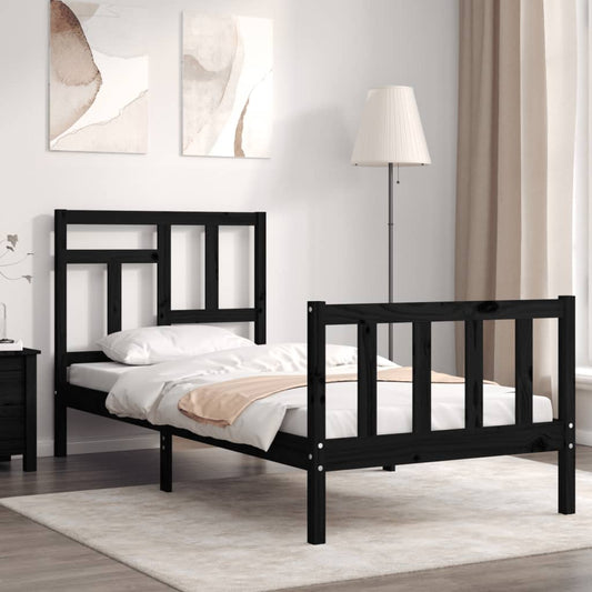 Zwart houten bedframe met hoofdbord - 3FT eenpersoonsbed, stijlvol en van massief materiaal