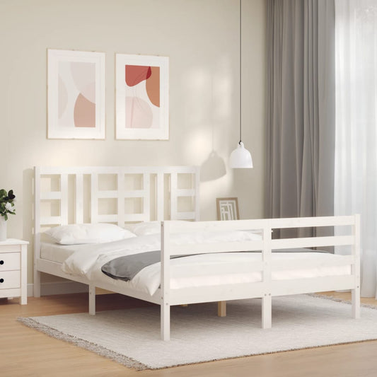Bedframe met hoofdbord massief hout wit 140x200 cm