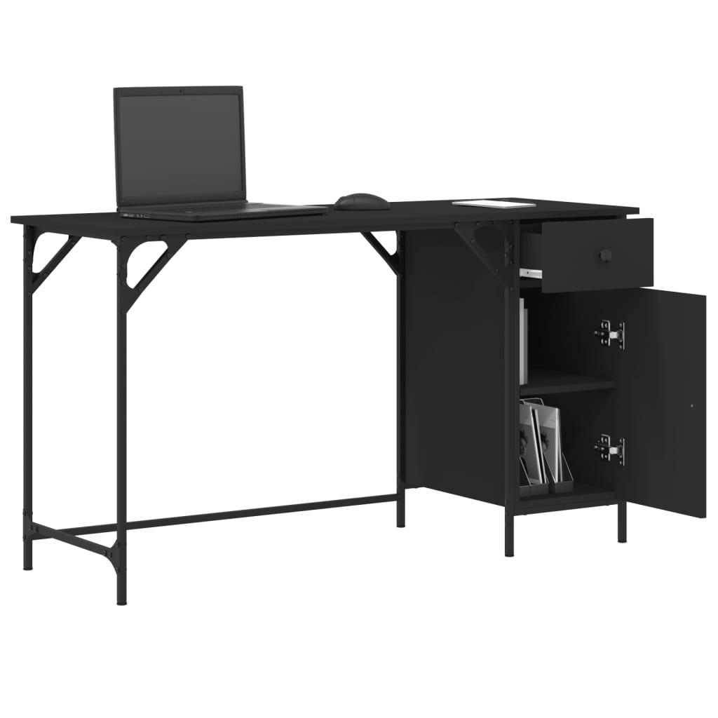 Praktisch zwart computerbureau van bewerkt hout - Ideale werkplek, 131x48x75 cm