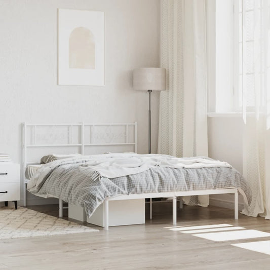 "Luxe Wit Metalen Bedframe met Hoofdbord - Perfect voor een Stijlvolle Slaapkamer - 150x200 cm"