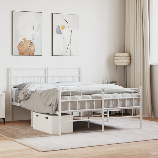 Modern wit bedframe met elegant metalen hoofd- en voeteneinde in maat 150x200 cm