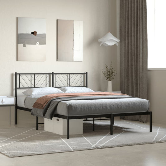 Zwart metalen bedframe met hoofdbord - 150x200 cm, een stijlvolle toevoeging voor jouw slaapkamer
