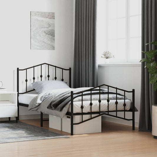 Zwart metalen bedframe met hoofd- en voeteneinde - 100x190 cm: kwaliteit en comfort voor jouw slaapkamer