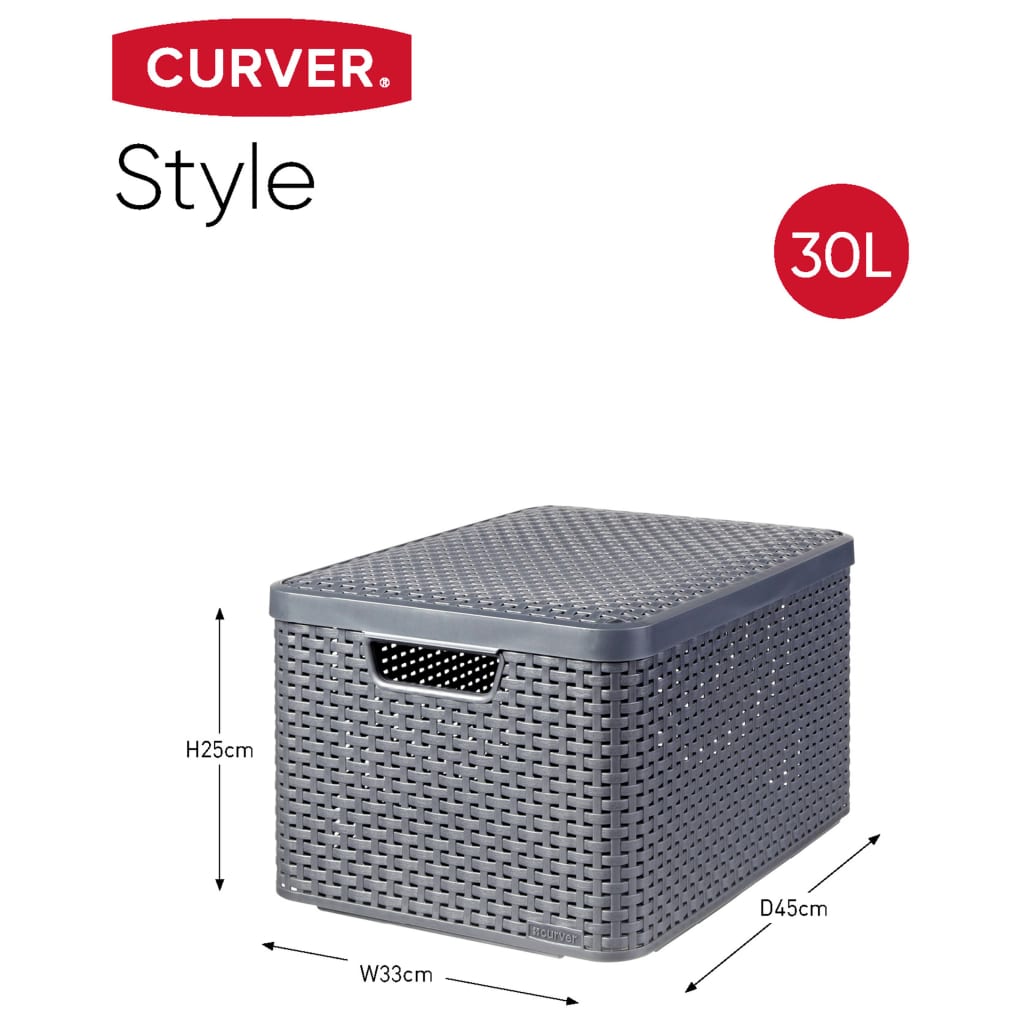 Curver Opbergboxen met deksel 3 st Style L antraciet Opbergdozen | Creëer jouw Trendy Thuis | Gratis bezorgd & Retour | Trendy.nl