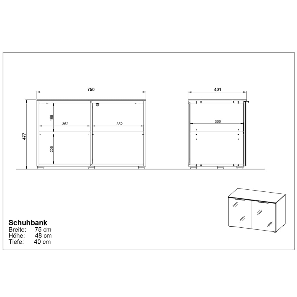 Germania Schoenenbank GW-Rimini 75x40x48 cm grafietkleurig en wit Schoenenrekken | Creëer jouw Trendy Thuis | Gratis bezorgd & Retour | Trendy.nl