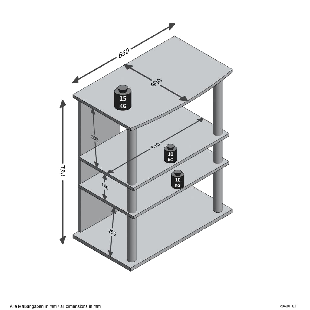 FMD Tv/hifi-kast met 3 vakken 65x40x79,2 cm eikenkleurig