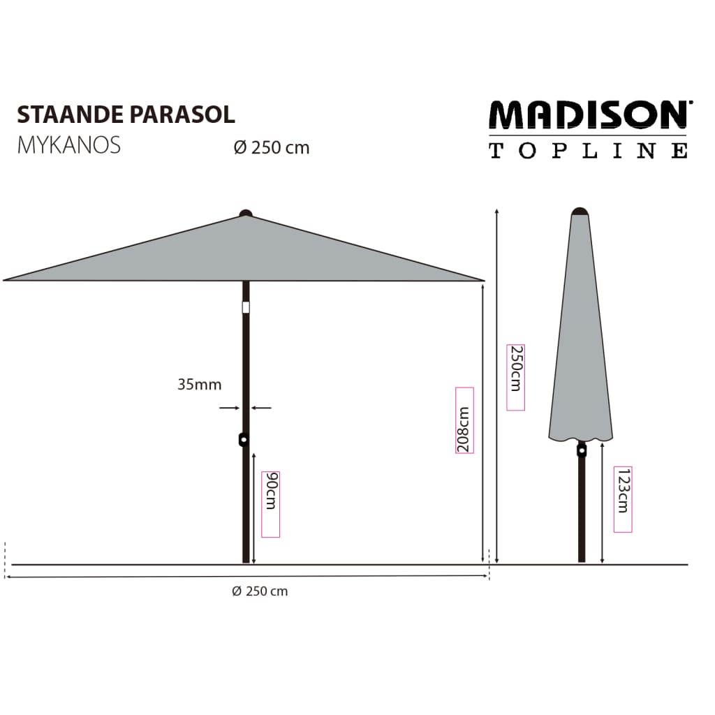 Madison Parasol Mykanos 250 cm taupe Parasols en zonneschermen | Creëer jouw Trendy Thuis | Gratis bezorgd & Retour | Trendy.nl