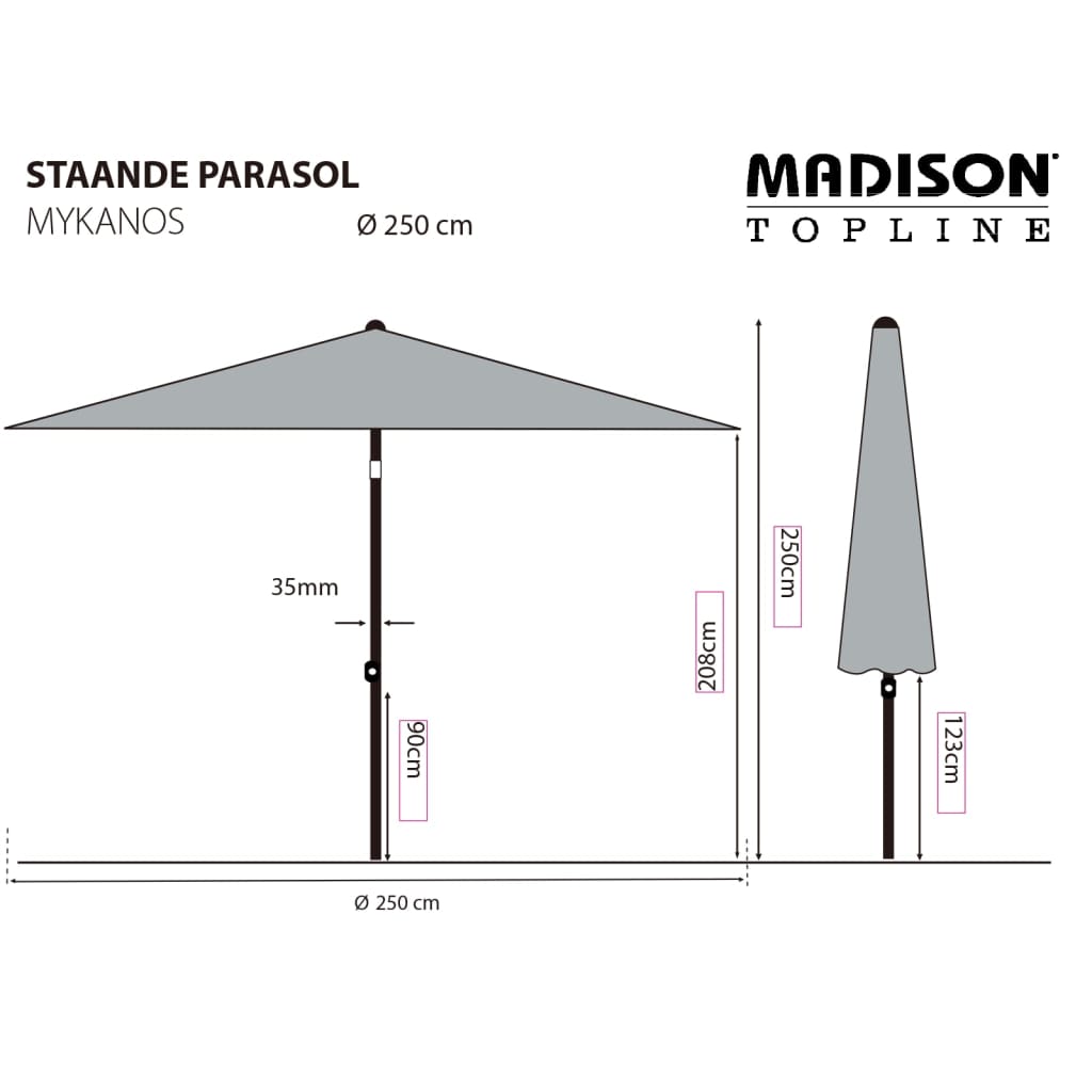 Madison Parasol Mykanos 250 cm groen Parasols en zonneschermen | Creëer jouw Trendy Thuis | Gratis bezorgd & Retour | Trendy.nl