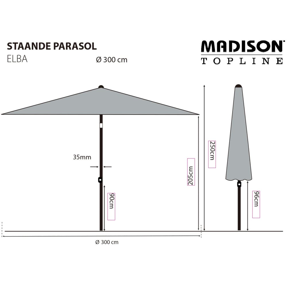 Madison Parasol Elba 300 cm groen Parasols en zonneschermen | Creëer jouw Trendy Thuis | Gratis bezorgd & Retour | Trendy.nl