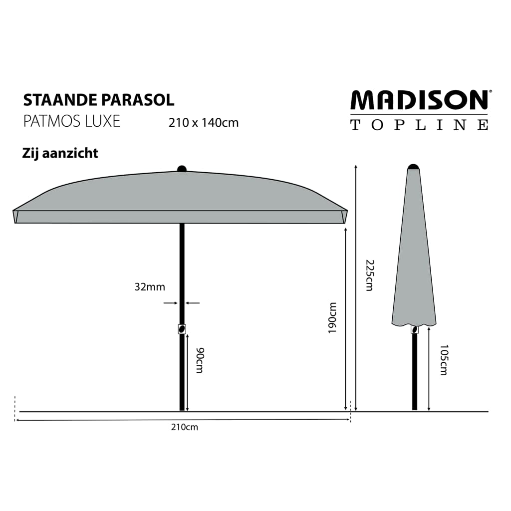 Madison Parasol Patmos Luxe rechthoekig 210x140 cm lichtgrijs Parasols en zonneschermen | Creëer jouw Trendy Thuis | Gratis bezorgd & Retour | Trendy.nl