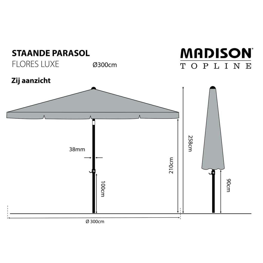 Madison Parasol Flores Luxe rond 300 cm grijs Parasols en zonneschermen | Creëer jouw Trendy Thuis | Gratis bezorgd & Retour | Trendy.nl