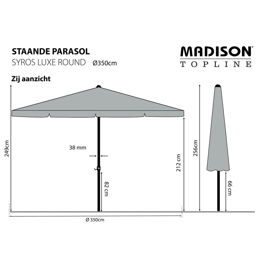 Madison Parasol Syros Luxe rond 350 cm grijs Parasols en zonneschermen | Creëer jouw Trendy Thuis | Gratis bezorgd & Retour | Trendy.nl