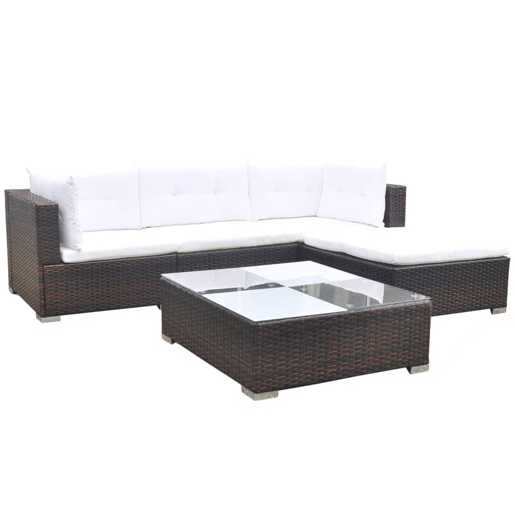 5-delige Loungeset met kussens poly rattan bruin Tuinsets | Creëer jouw Trendy Thuis | Gratis bezorgd & Retour | Trendy.nl