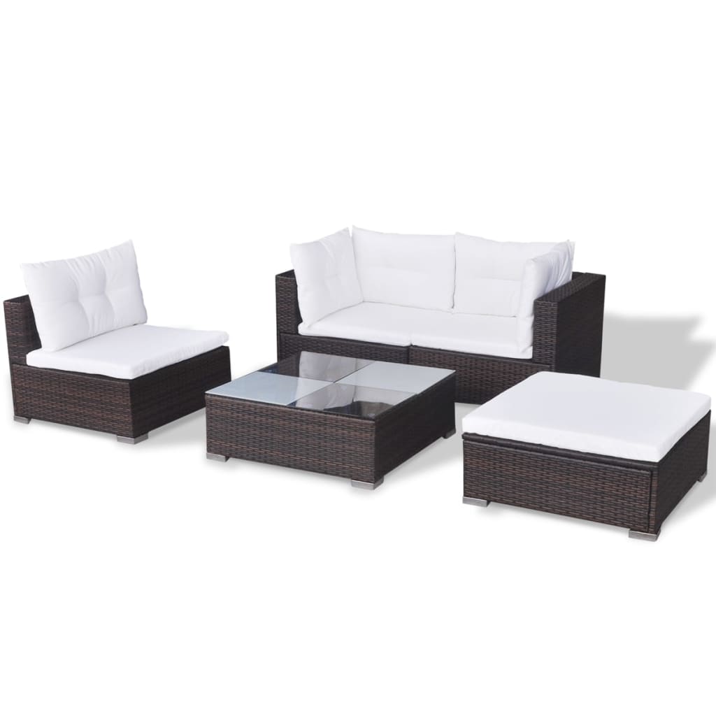 5-delige Loungeset met kussens poly rattan bruin Tuinsets | Creëer jouw Trendy Thuis | Gratis bezorgd & Retour | Trendy.nl