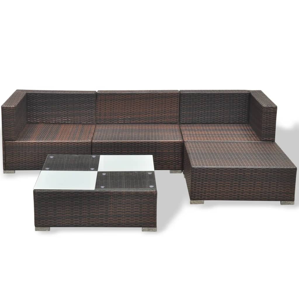 5-delige Loungeset met kussens poly rattan bruin Tuinsets | Creëer jouw Trendy Thuis | Gratis bezorgd & Retour | Trendy.nl