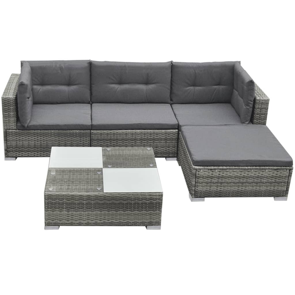 5-delige Loungeset met kussens poly rattan grijs Tuinsets | Creëer jouw Trendy Thuis | Gratis bezorgd & Retour | Trendy.nl