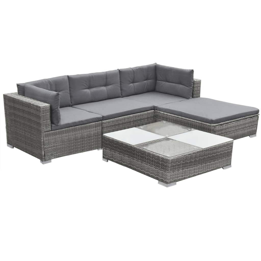 5-delige Loungeset met kussens poly rattan grijs Tuinsets | Creëer jouw Trendy Thuis | Gratis bezorgd & Retour | Trendy.nl