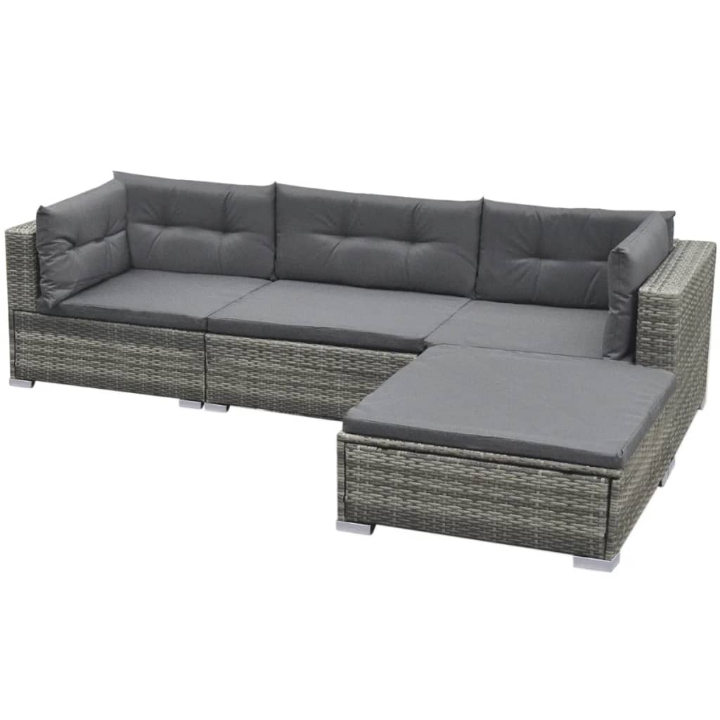 5-delige Loungeset met kussens poly rattan grijs Tuinsets | Creëer jouw Trendy Thuis | Gratis bezorgd & Retour | Trendy.nl