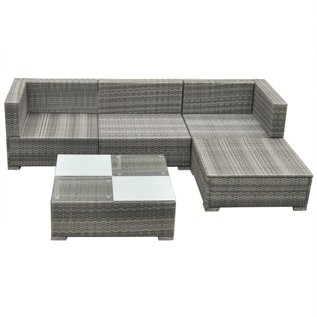 5-delige Loungeset met kussens poly rattan grijs Tuinsets | Creëer jouw Trendy Thuis | Gratis bezorgd & Retour | Trendy.nl