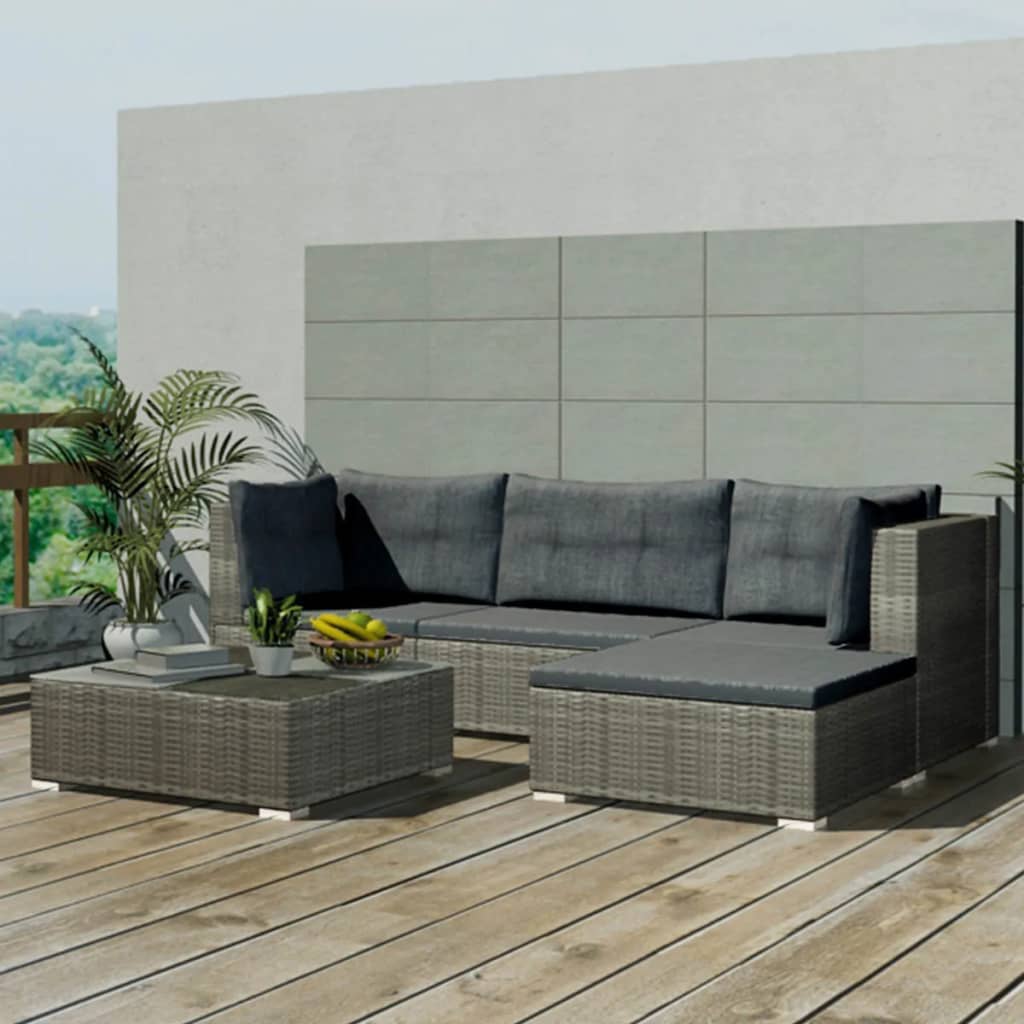 5-delige Loungeset met kussens poly rattan grijs Tuinsets | Creëer jouw Trendy Thuis | Gratis bezorgd & Retour | Trendy.nl