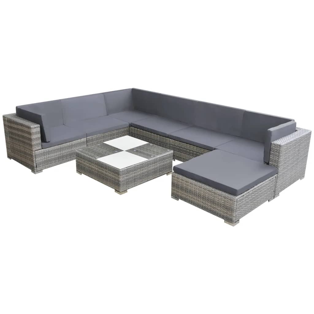 8-delige Loungeset met kussens poly rattan grijs Tuinsets | Creëer jouw Trendy Thuis | Gratis bezorgd & Retour | Trendy.nl