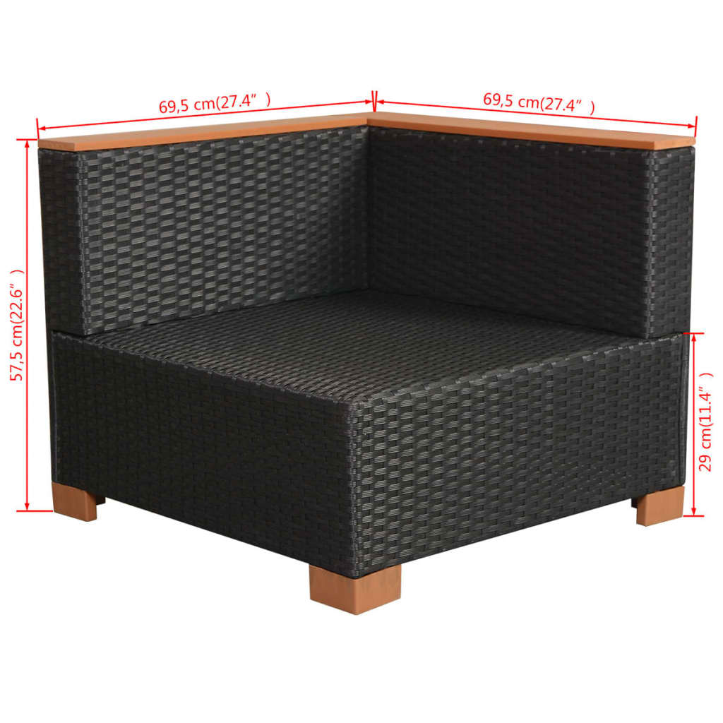 10-delige Loungeset met kussens poly rattan zwart