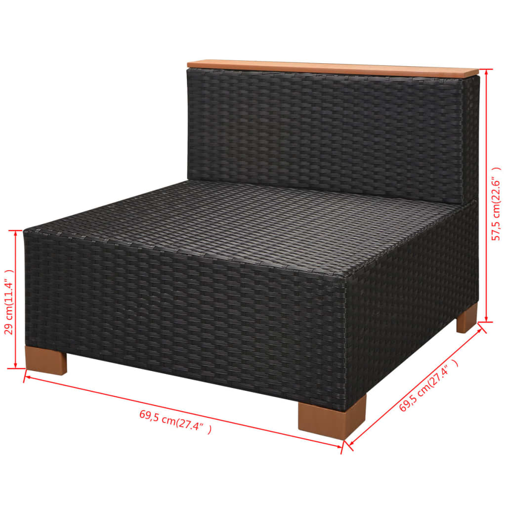 10-delige Loungeset met kussens poly rattan zwart