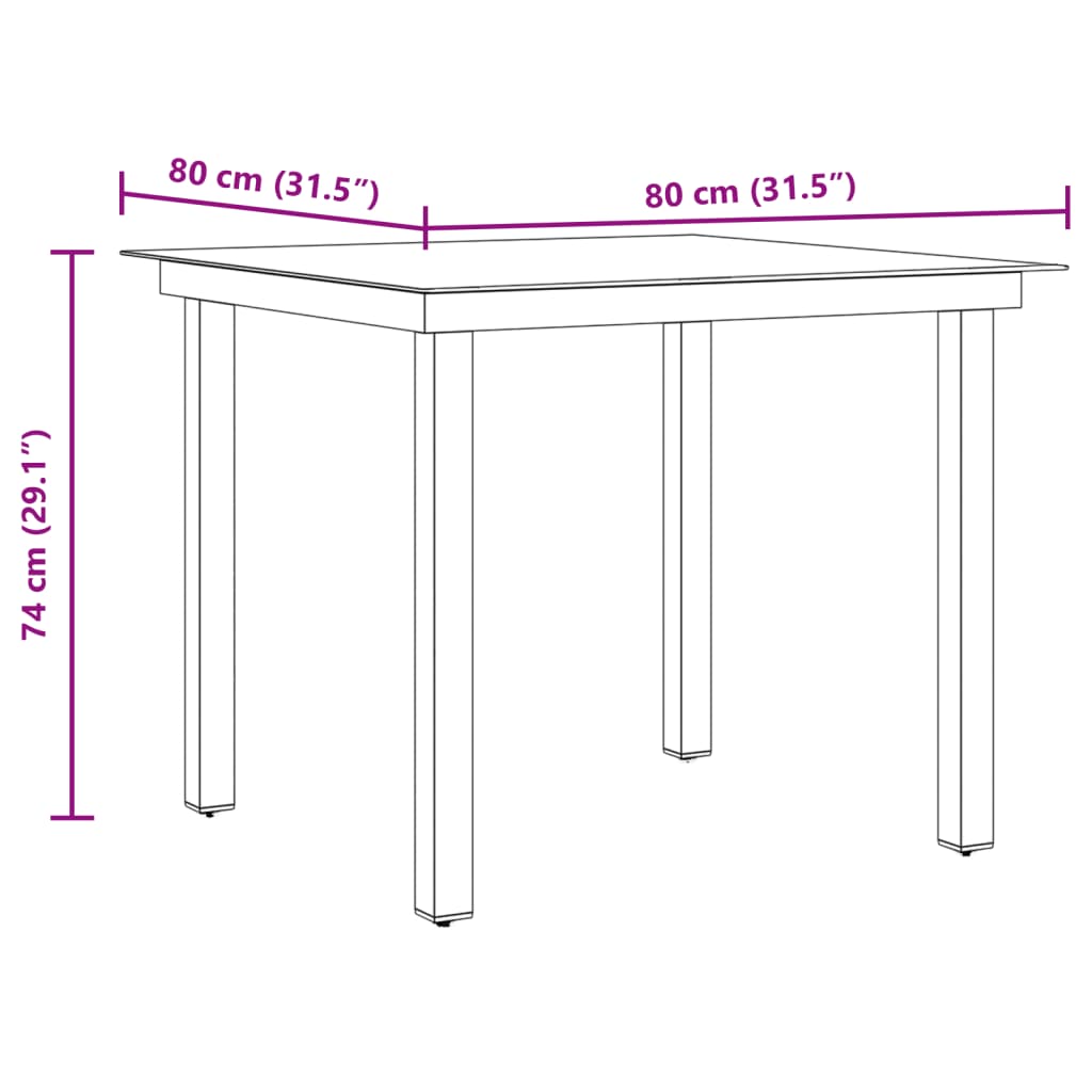 Tuintafel 80x80x74 cm aluminium en glas zwart Tuintafels | Creëer jouw Trendy Thuis | Gratis bezorgd & Retour | Trendy.nl