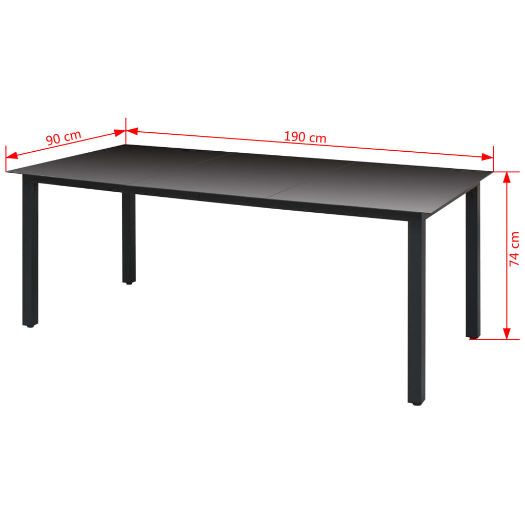 Tuintafel 190x90x74 cm aluminium en glas zwart Tuintafels | Creëer jouw Trendy Thuis | Gratis bezorgd & Retour | Trendy.nl