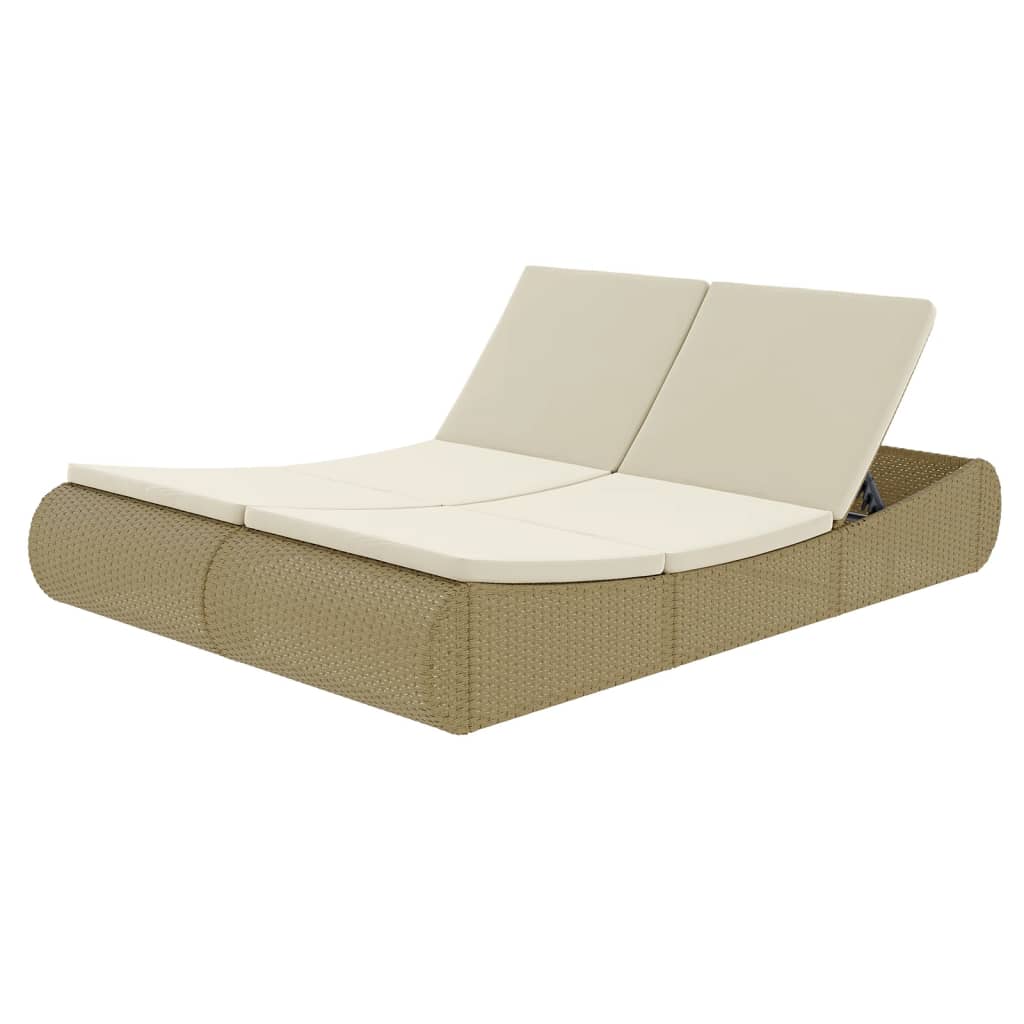 Loungebed poly rattan beige