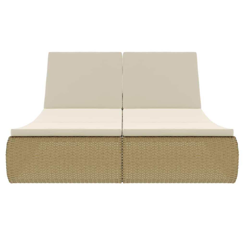 Loungebed poly rattan beige