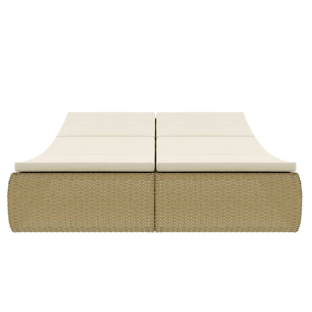 Loungebed poly rattan beige