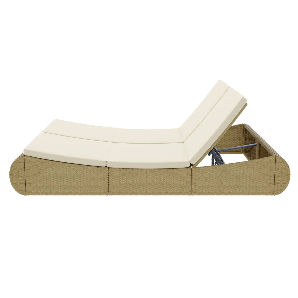 Loungebed poly rattan beige