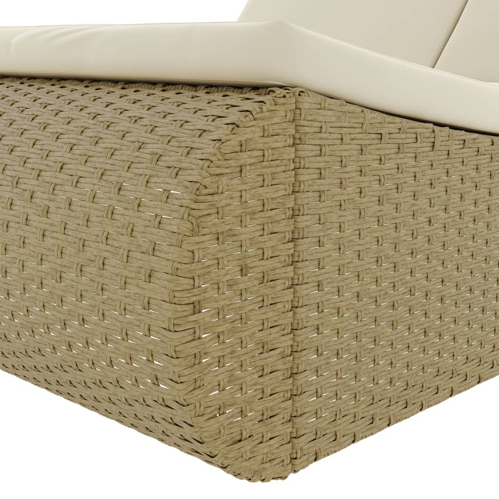 Loungebed poly rattan beige