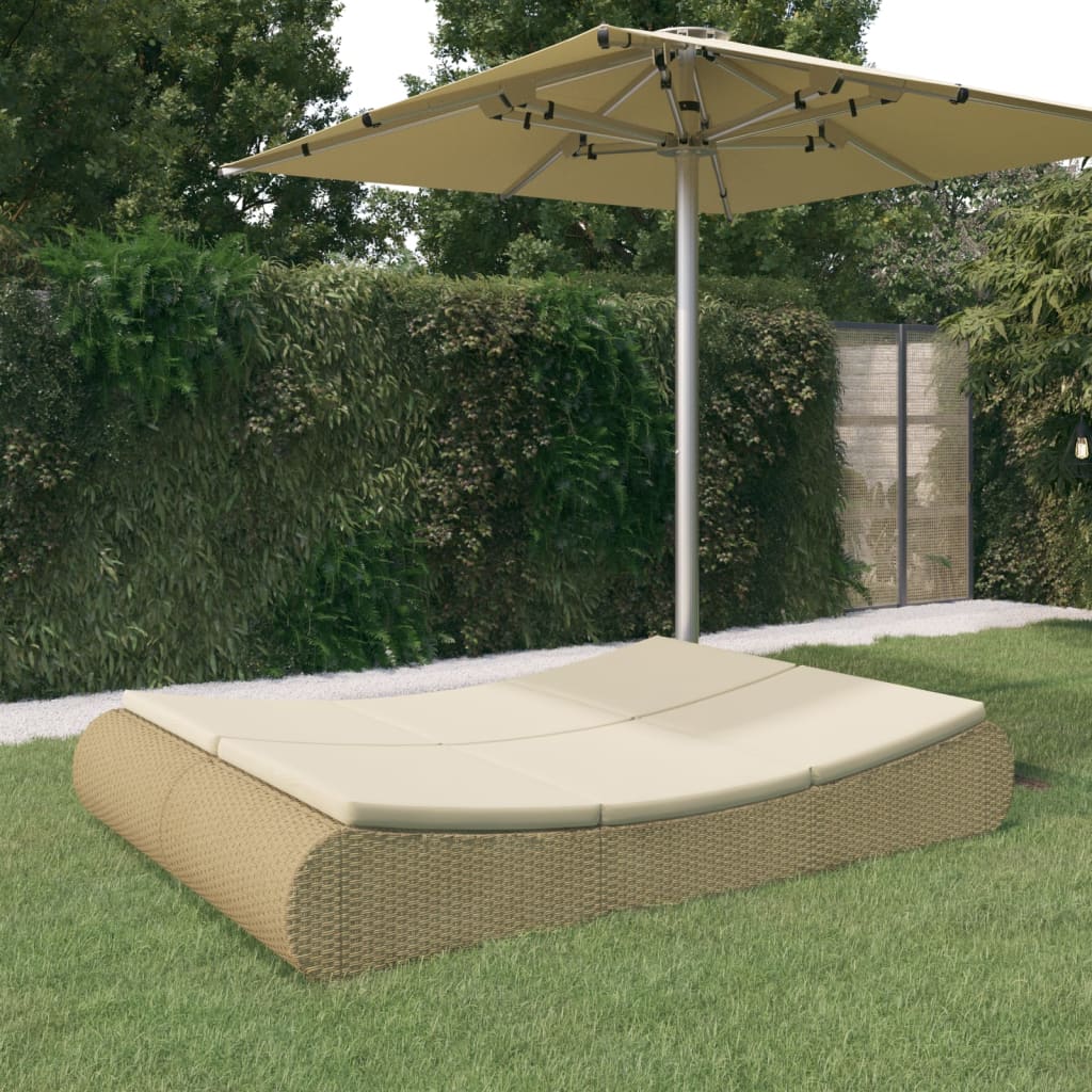 Loungebed poly rattan beige