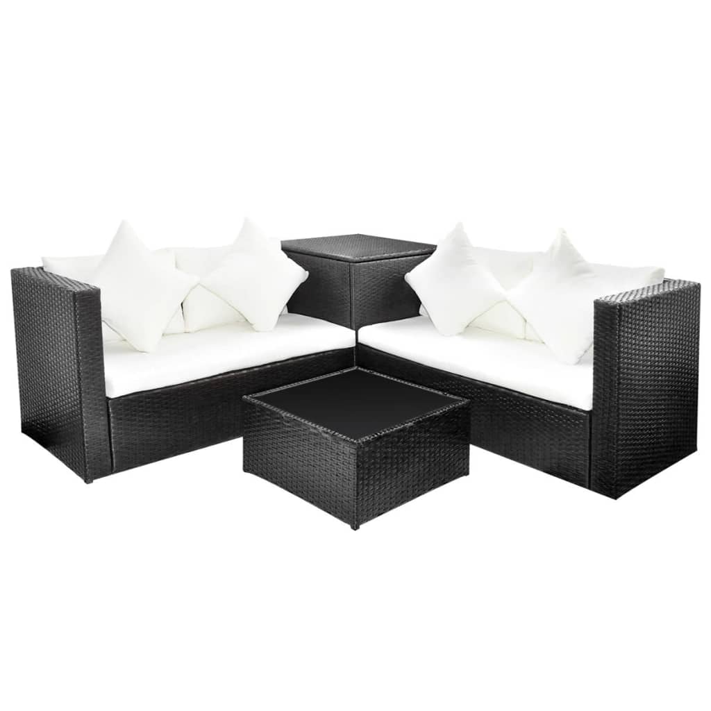 4-delige Loungeset met kussens poly rattan zwart Tuinsets | Creëer jouw Trendy Thuis | Gratis bezorgd & Retour | Trendy.nl