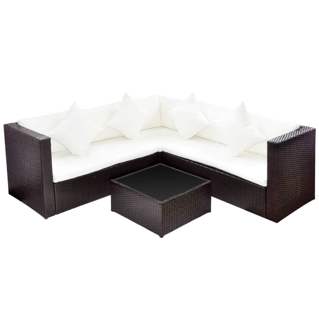 4-delige Loungeset met kussens poly rattan bruin Tuinsets | Creëer jouw Trendy Thuis | Gratis bezorgd & Retour | Trendy.nl