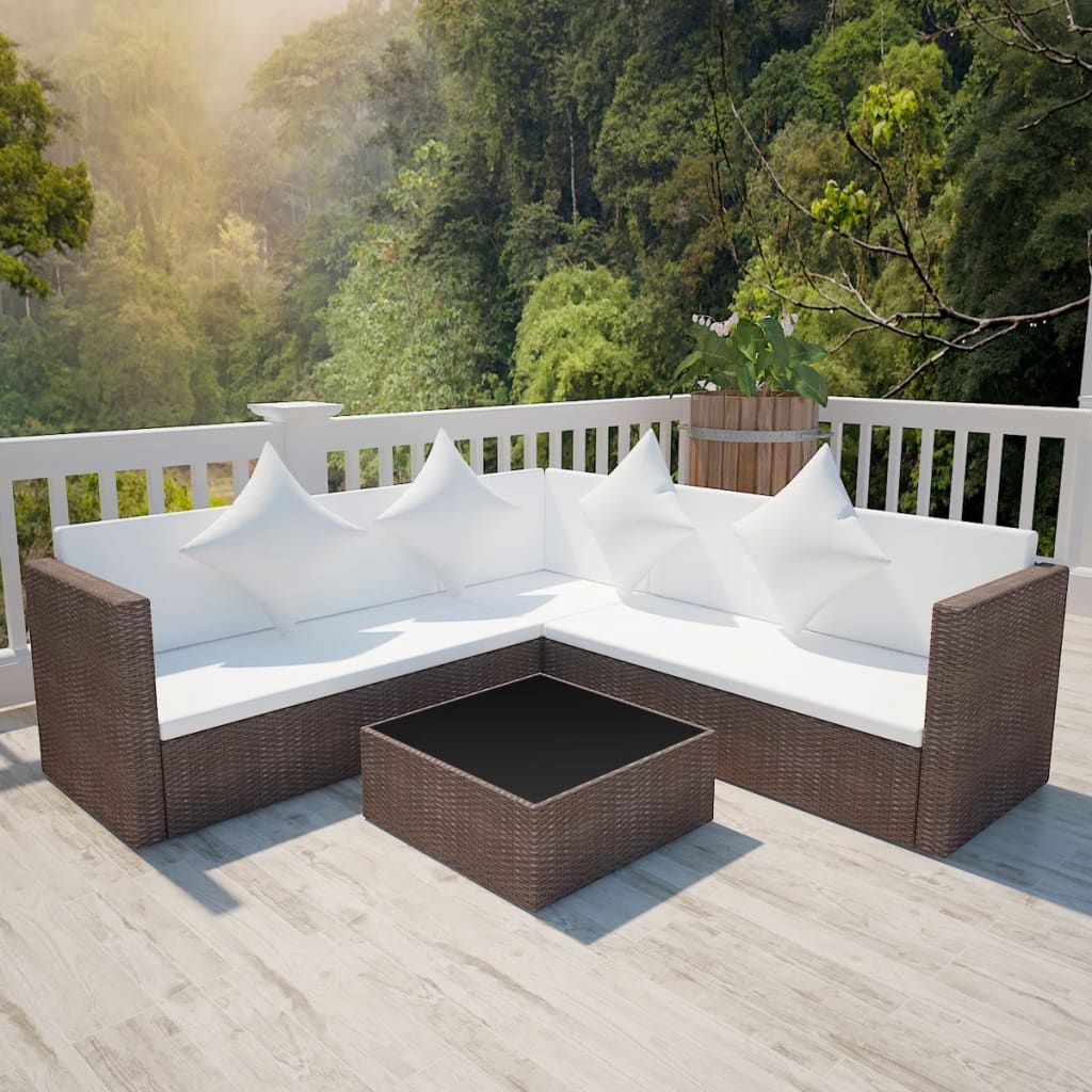 4-delige Loungeset met kussens poly rattan bruin Tuinsets | Creëer jouw Trendy Thuis | Gratis bezorgd & Retour | Trendy.nl